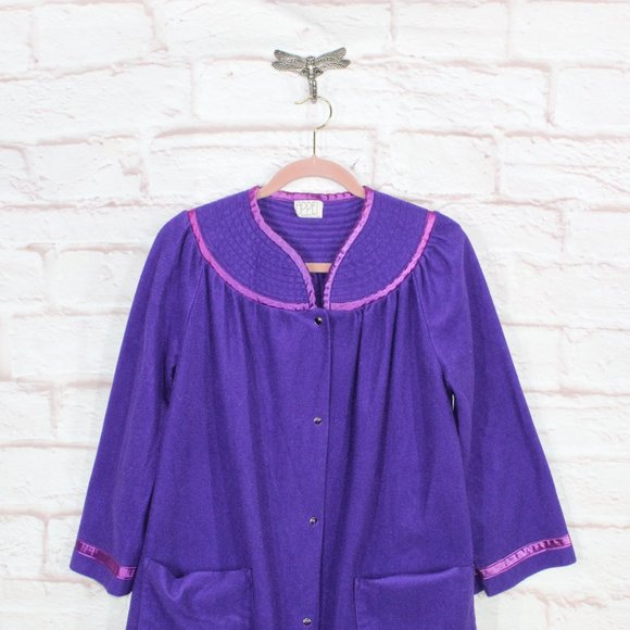 *Vintage Appel Womens Purple Polyester Snap Button Front Pockets Robe Size - Picture 2 of 8